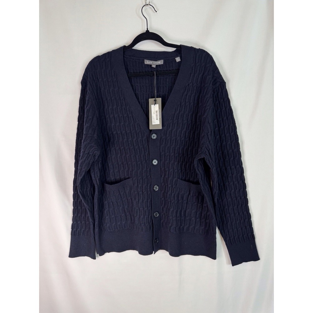 Slate & Stone Navy Textured Knit‎ Cardigan NWT Button Front Pockets Women's